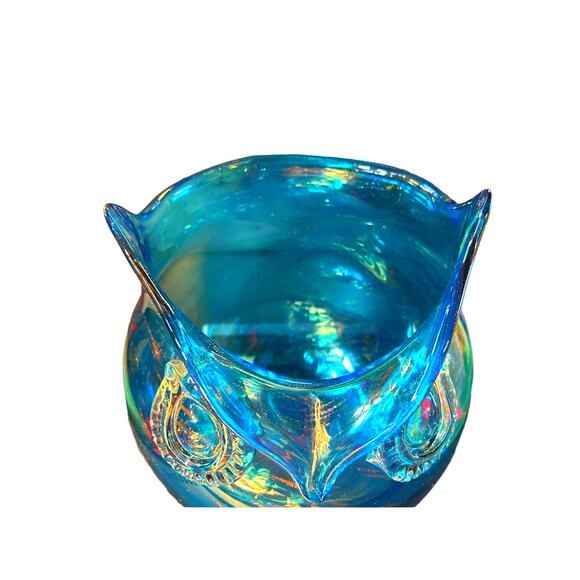 Large Blue and Gold Fleck Owl Glass Vase Handmade Art Glass - Picture 6 of 8